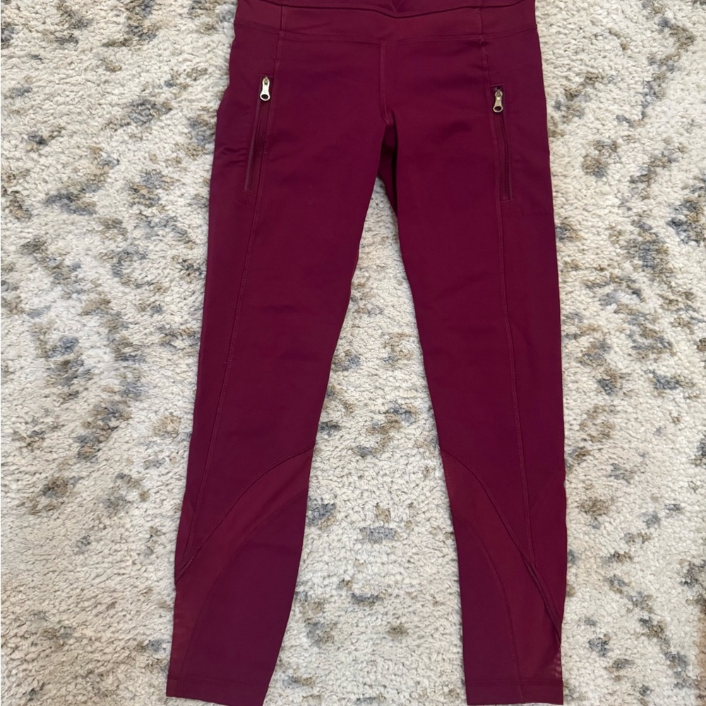 Burgundy Zippered Leggings